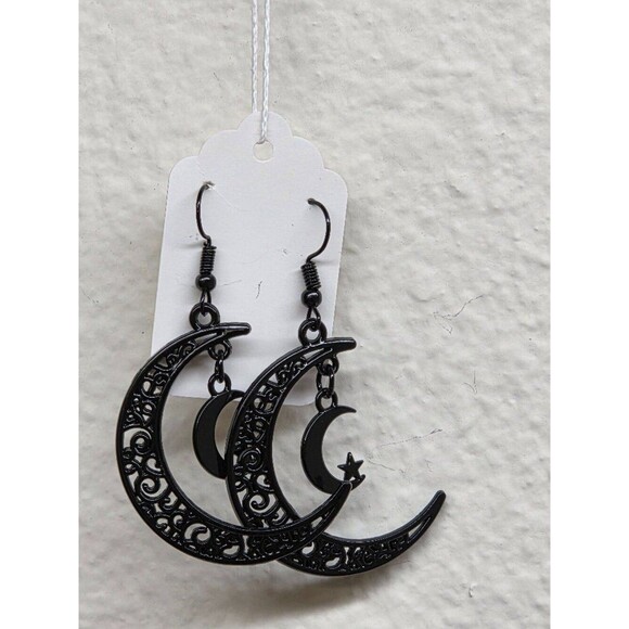 Source Unknown Jewelry - Black Crescent Moon Drop Earrings Celestial Gothic Witchy Dangle Jewelry